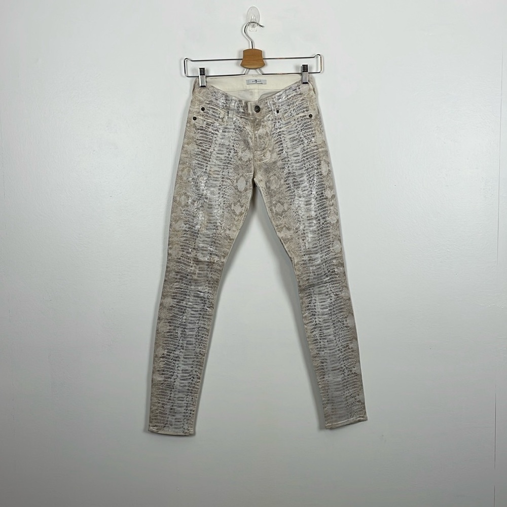 7 For All Mankind Womens 24 Faux Leather Sneakskin Skinny Ankle Pants 5 Pockets
